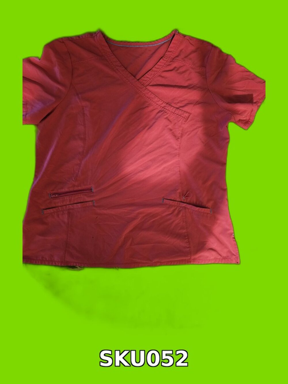 Pink Short Sleeve Scrub Top with Zip Pocket